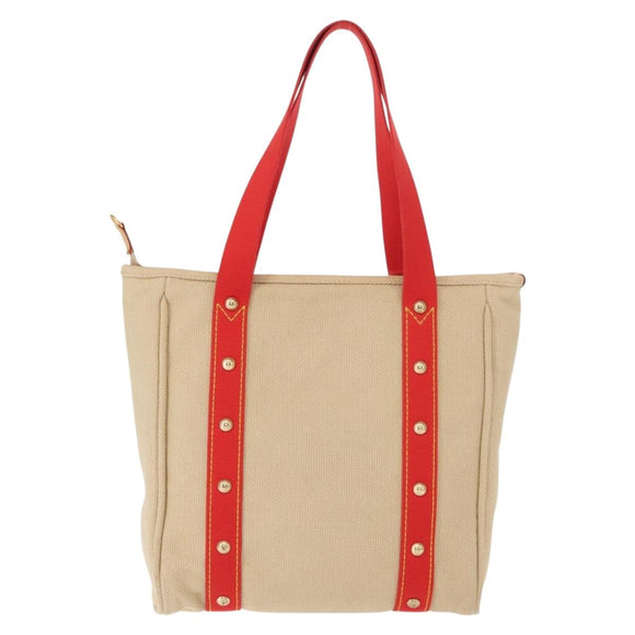 LOUIS VUITTON Antigua Cabas MM Tote Bag Canvas Beige Red M40035 LV Auth gh1049