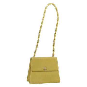 CHANEL Twist Shoulder Bag Caviar Skin Green Gold CC Auth gh1064