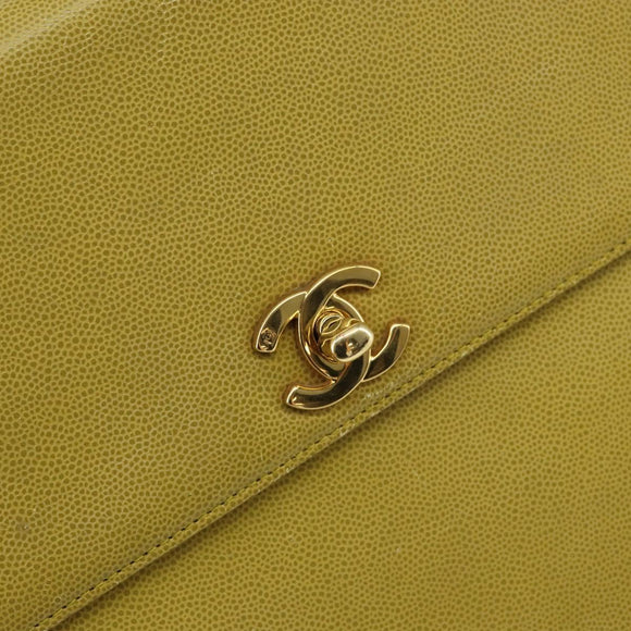 CHANEL Twist Shoulder Bag Caviar Skin Green Gold CC Auth gh1064