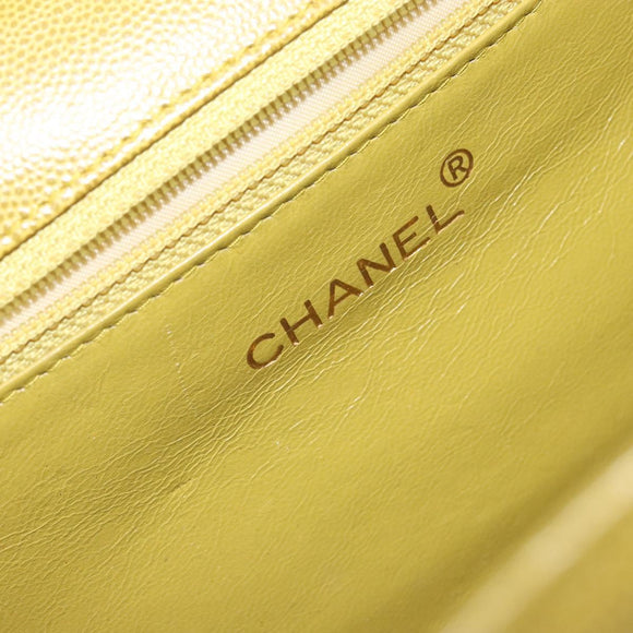 CHANEL Twist Shoulder Bag Caviar Skin Green Gold CC Auth gh1064