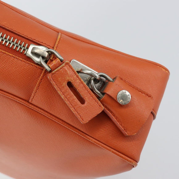 PRADA Shoulder Bag Leather Orange Silver Auth gh1065