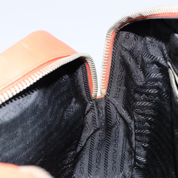 PRADA Shoulder Bag Leather Orange Silver Auth gh1065