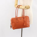 PRADA Shoulder Bag Leather Orange Silver Auth gh1065-27