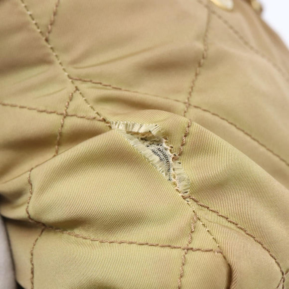 PRADA Chain Shoulder Bag Nylon Beige Gold Auth gh1068