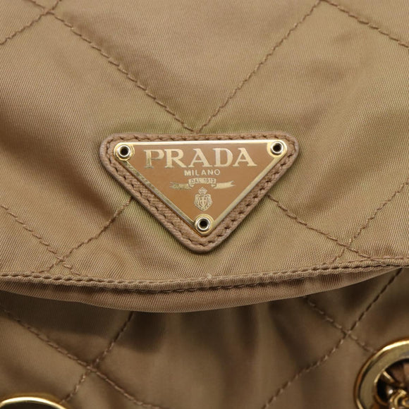 PRADA Chain Shoulder Bag Nylon Beige Gold Auth gh1068