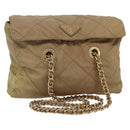 PRADA Chain Shoulder Bag Nylon Beige Gold Auth gh1068-1