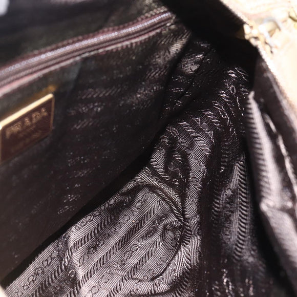 PRADA Chain Shoulder Bag Nylon Beige Gold Auth gh1068