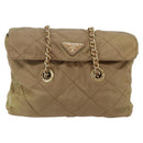 PRADA Chain Shoulder Bag Nylon Beige Gold Auth gh1068-13