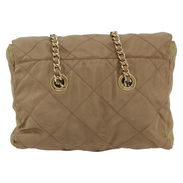 PRADA Chain Shoulder Bag Nylon Beige Gold Auth gh1068 - 0