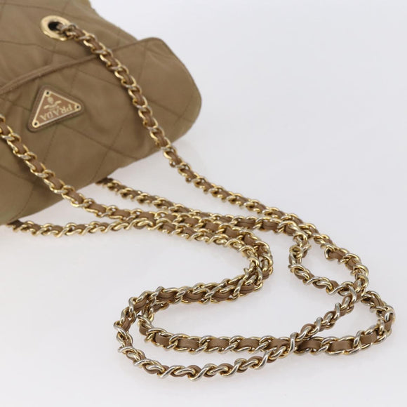 PRADA Chain Shoulder Bag Nylon Beige Gold Auth gh1068