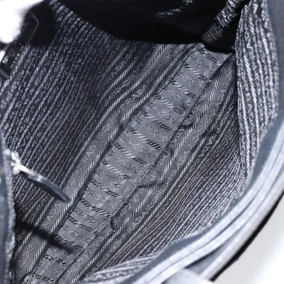 PRADA Hand Bag Nylon Leather Black Silver Auth gh1069