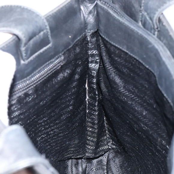 PRADA Hand Bag Nylon Leather Black Silver Auth gh1069