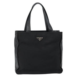 PRADA Hand Bag Nylon Leather Black Silver Auth gh1069 - 0