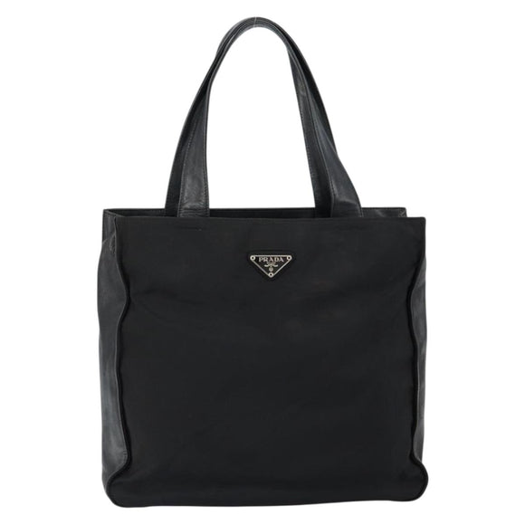 PRADA Hand Bag Nylon Leather Black Silver Auth gh1069