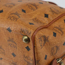 MCM Logogram Vicetos Boston Bag PVC Leather Brown Gold Auth gh1074-15