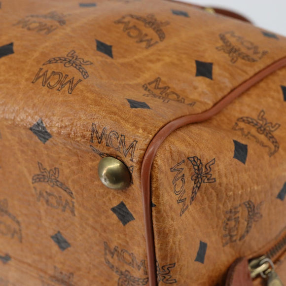 MCM Logogram Vicetos Boston Bag PVC Leather Brown Gold Auth gh1074