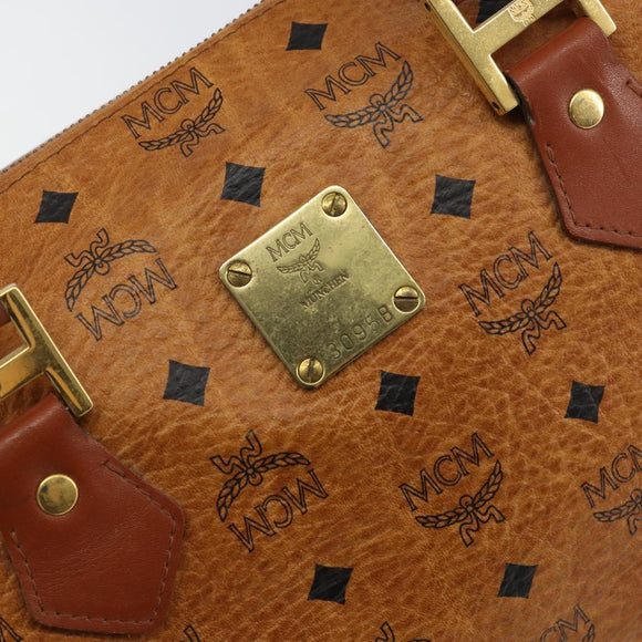 MCM Logogram Vicetos Boston Bag PVC Leather Brown Gold Auth gh1074