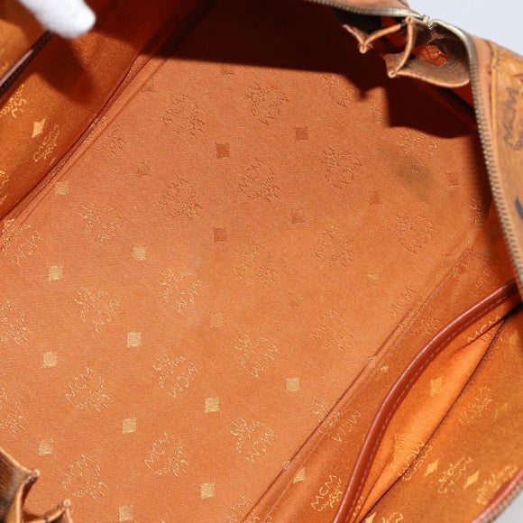 MCM Logogram Vicetos Boston Bag PVC Leather Brown Gold Auth gh1074