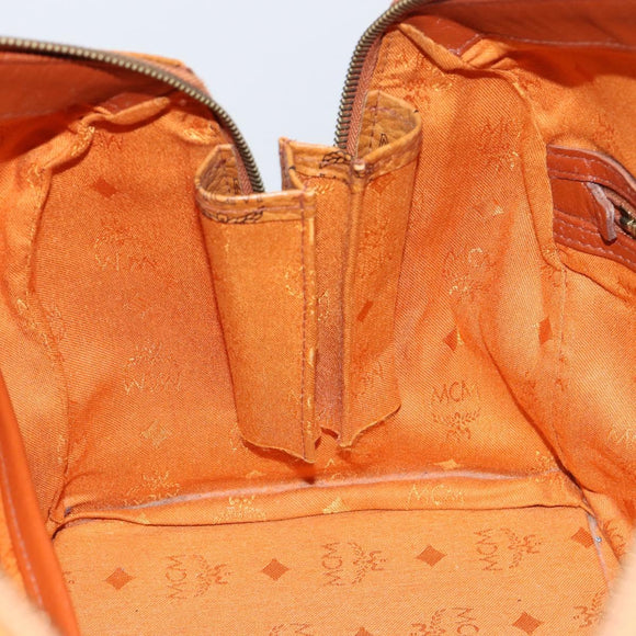 MCM Logogram Vicetos Boston Bag PVC Leather Brown Gold Auth gh1074