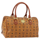 MCM Logogram Vicetos Boston Bag PVC Leather Brown Gold Auth gh1074-1