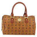 MCM Logogram Vicetos Boston Bag PVC Leather Brown Gold Auth gh1074-13
