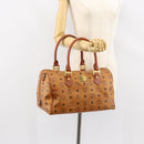 MCM Logogram Vicetos Boston Bag PVC Leather Brown Gold Auth gh1074-22