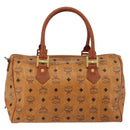 MCM Logogram Vicetos Boston Bag PVC Leather Brown Gold Auth gh1074-2
