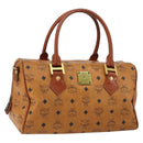 MCM Logogram Vicetos Boston Bag PVC Leather Brown Gold Auth gh1075-1