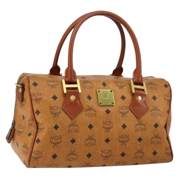 MCM Logogram Vicetos Boston Bag PVC Leather Brown Gold Auth gh1075