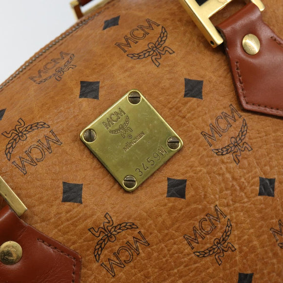 MCM Logogram Vicetos Boston Bag PVC Leather Brown Gold Auth gh1075