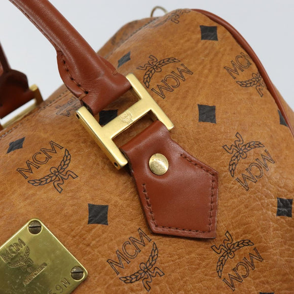 MCM Logogram Vicetos Boston Bag PVC Leather Brown Gold Auth gh1075