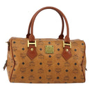MCM Logogram Vicetos Boston Bag PVC Leather Brown Gold Auth gh1075-13