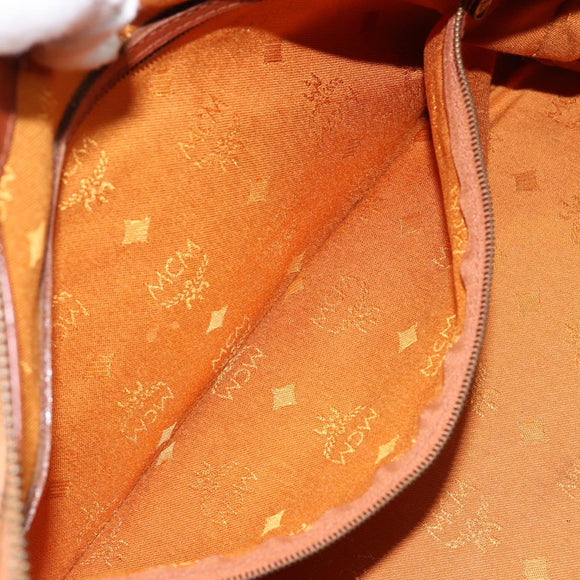 MCM Logogram Vicetos Boston Bag PVC Leather Brown Gold Auth gh1075