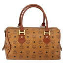 MCM Logogram Vicetos Boston Bag PVC Leather Brown Gold Auth gh1075-2