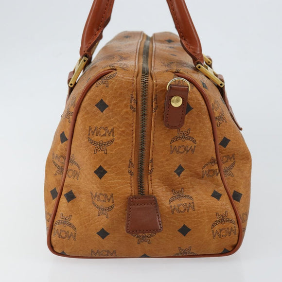 MCM Logogram Vicetos Boston Bag PVC Leather Brown Gold Auth gh1075