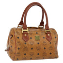 MCM Logogram Vicetos Boston Bag PVC Leather Brown Gold Auth gh1076-1