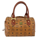 MCM Logogram Vicetos Boston Bag PVC Leather Brown Gold Auth gh1076-13