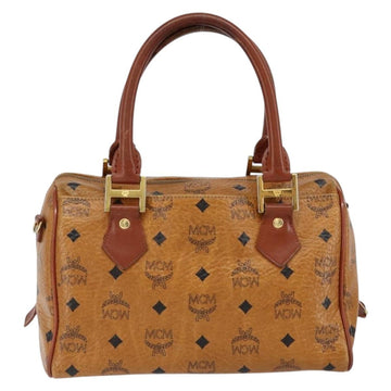 MCM Logogram Vicetos Boston Bag PVC Leather Brown Gold Auth gh1076 - 0