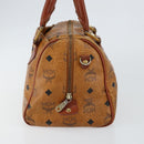 MCM Logogram Vicetos Boston Bag PVC Leather Brown Gold Auth gh1076-3