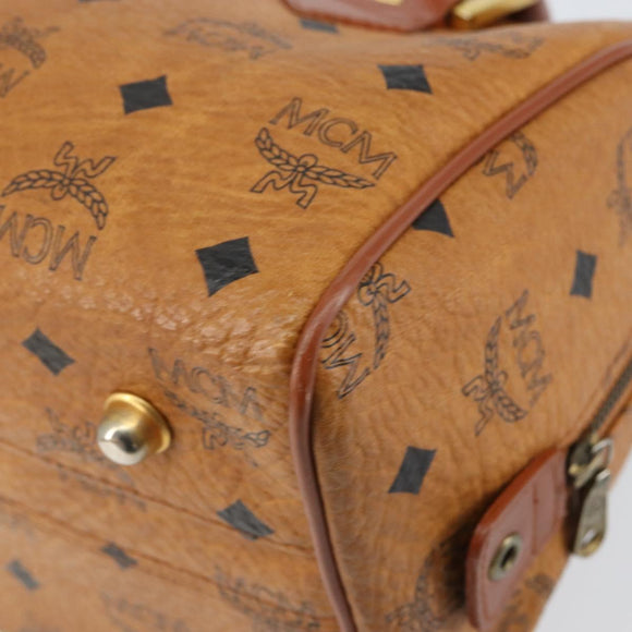 MCM Logogram Vicetos Boston Bag PVC Leather 2way Brown Gold Auth gh1077