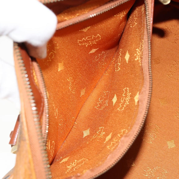 MCM Logogram Vicetos Boston Bag PVC Leather 2way Brown Gold Auth gh1077