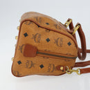 MCM Logogram Vicetos Boston Bag PVC Leather 2way Brown Gold Auth gh1077-3
