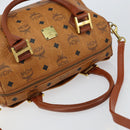 MCM Logogram Vicetos Boston Bag PVC Leather 2way Brown Gold Auth gh1077-6