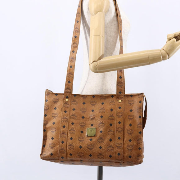 MCM Logogram Vicetos Tote Bag PVC Leather Brown Gold Auth gh1080