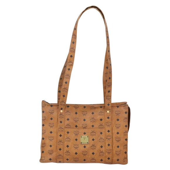 MCM Logogram Vicetos Tote Bag PVC Leather Brown Gold Auth gh1080