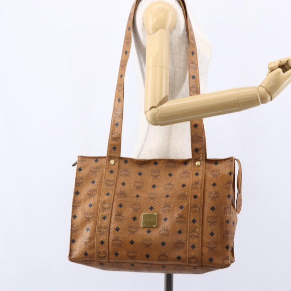 MCM Logogram Vicetos Tote Bag PVC Leather Brown Gold Auth gh1081