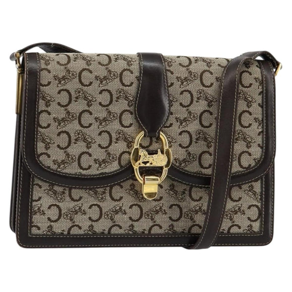 CELINE C Sulky Shoulder Bag Canvas Brown Gold Auth gh1083
