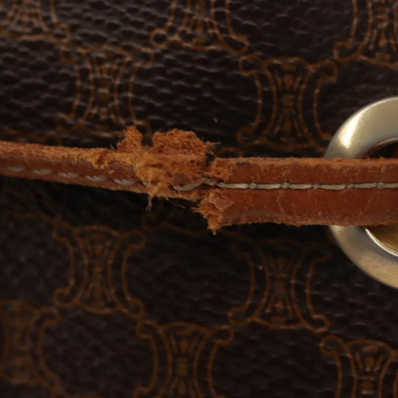 CELINE Macadam Canvas Shoulder Bag PVC Leather Brown Gold Auth gh1084