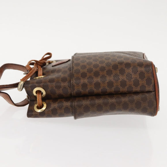 CELINE Macadam Canvas Shoulder Bag PVC Leather Brown Gold Auth gh1084