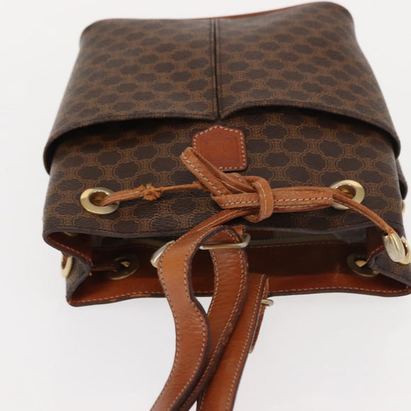 CELINE Macadam Canvas Shoulder Bag PVC Leather Brown Gold Auth gh1084